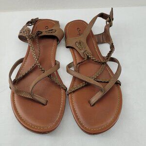 Curfew Sandals Women's 11 Brown Strappy Adjustable Summer Flats Braided